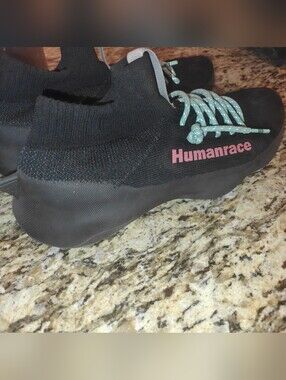 Adidas Humanrace Black Sock Runner with Pink Logo and Teal Laces